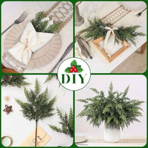 18" Actual Contact Cedar Branches -12 Pcs, Synthetic Christmas Cedar Department Reasonable Faux Pine Picks Fake Greenery Crops Stem for Vase DIY Crafts Garland Wreath Indoor Outside Dwelling Decor - Image 5