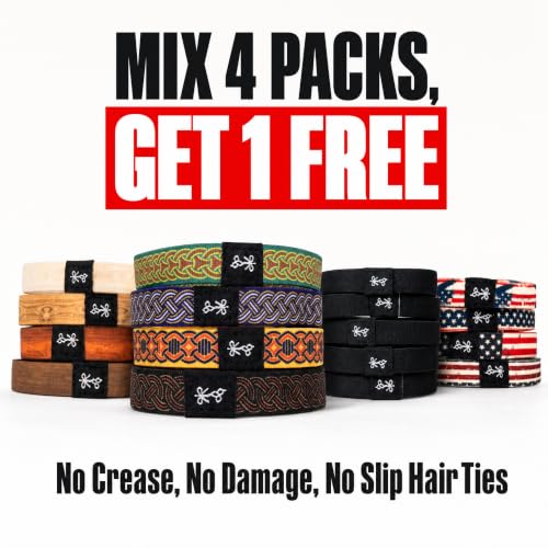Hair Ties For Men | World-Famous Hair Ties For Guys | No-Break, No-Rip, No-Crease Bracelet Hair Bands | 4 Pcs Soft Elastic | 100 lb Strength (The Vikings) Alternate view