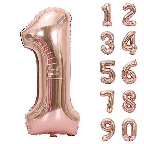 風船 ナンバー ローズゴールド バルーン アルミ 数字 40インチ 大きい 誕生日 ハッピーバースデー 飾り付け 記念日 パーティー 約90cm (ローズゴールド, 1)