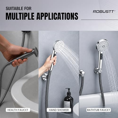 Image of Robustt Premium 304 Stainless Steel Jet Spray Hose Pipe for Toilet (Grey), 1.2m Flexible Hose Pipe with Anti Corrosion Finish, Hand Shower Pipe, Universal G1 /2 Fittings, High Pressure Faucet Pipe