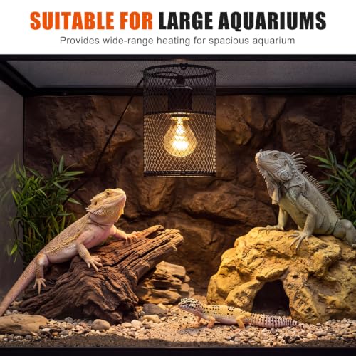 Image of VIHOSE 1 Pcs Reptile Heat Lamp Guard with 150W Ceramic Heat Emitter Basking Anti Scald Heating Lamp Holder Mesh Cage Reptile Protection Lampshade for Lizard Snake Without Bulb (5.5 Inch,White,Black)