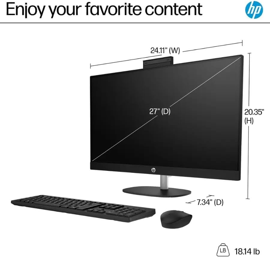 Image of HP 27 inch FHD Touchscreen All-in-One Desktop, AMD Ryzen 7 (Up to 4.5GHz), 64GB RAM, 2.5TB Storage (2TB PCIe+500GB External Drive), Wi-Fi 6, USB-C, Wireless KB & Mouse, Windows 11
