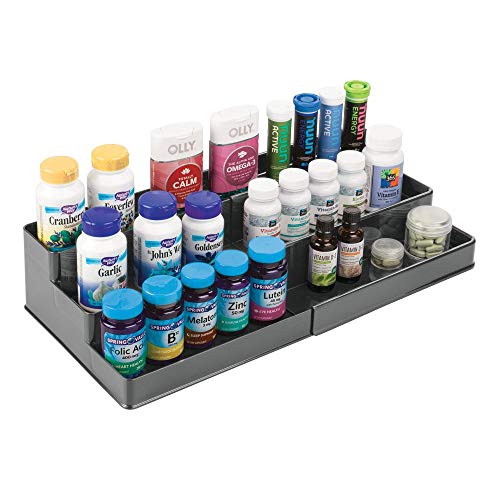 mDesign Adjustable, Expandable Plastic Vitamin Rack Storage Organizer Tray for Bathroom Vanity, Countertop