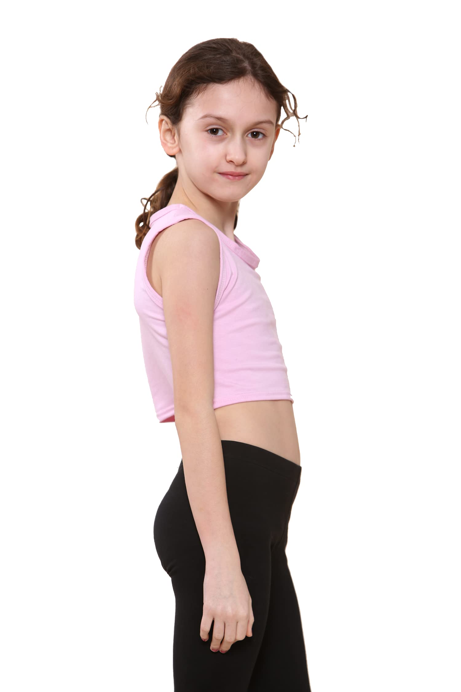 Kids Girls Plain Vest Crop Tops T-Shirt Tee Top Dance Wear Gymnastic Fancy Dress Baby Pink 13-14 Years