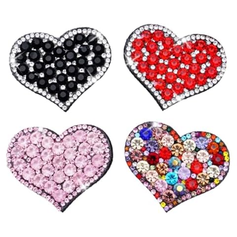 4Pcs Cute Crystal Heart Patch, Rhinestone Colorful Love Heart Sewing Patches for Bags Hats Clothes Jeans Backpacks Cover