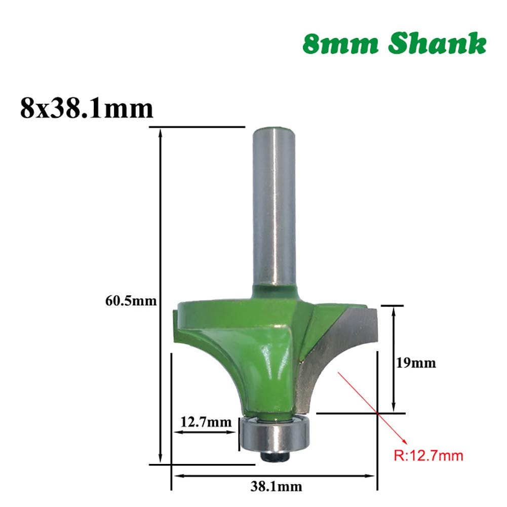 6 Pezzi 8 mm Gambo Router Bit Set, punte arrotondate per fresatura a bordo arrotondato, Convesso con Cuscinetto lavorazione del legno Fresa Tools