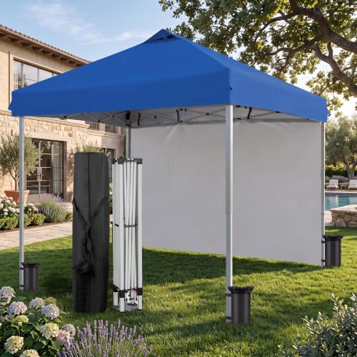 Image of 10x10 Blue Pop-Up Awning, Height-Adjustable, Portable Gazebo, One-Click Setup, Comes with a Storage Bag on Wheels-Perfect for Summer Parties, Outdoor Weddings, Backyard Barbecues, and Beach Events