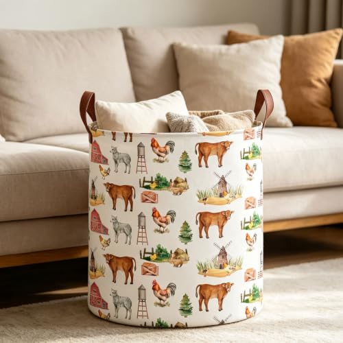 Image of 19.7 inch Laundry Basket,Dirty Clothes Hamper,Waterproof Storage Bin,Room Decor(Farm)