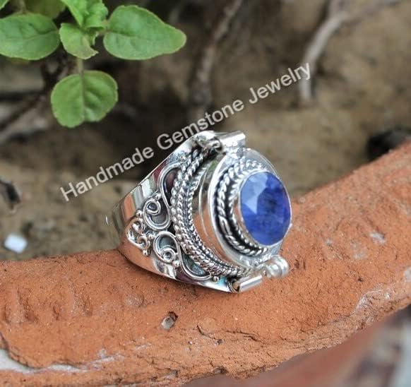 Sapphire Ring, Poison Box Ring, Poison Ring, Strange Box Ring, Locket Ring, Blue Sapphire ~ Gemstone Box Ring, Oval Stone Ring, Poison Pill Box, Raw Sapphire Ring, Handmade Poison Ring
