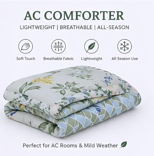 Image of Dohar Single | Double Bed Polycotton Blankets for Summer 90x100inch, 150GSM Ac Comforter and Cooling for Summer Classic Printed Design Quilt Ideal for Gifting (Green, Single)