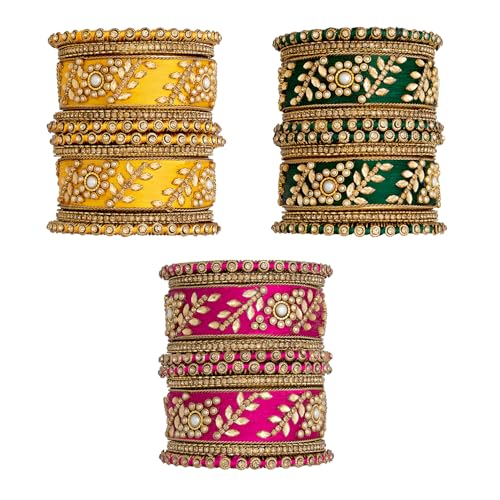 Image of Peora Silk Thread Kundan & Stone Studded Chuda Bangles Set Gift for Women