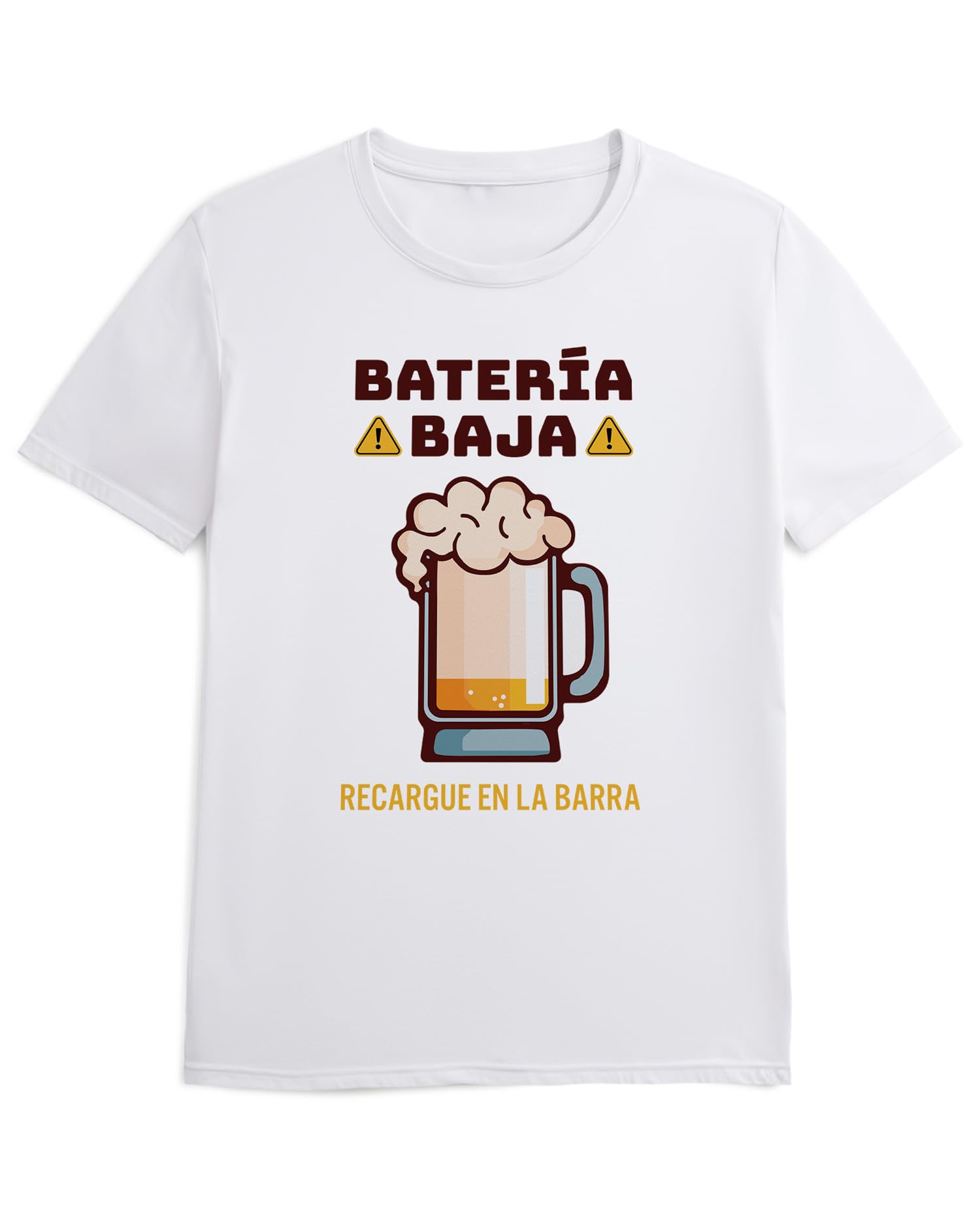 Panorama Camiseta de Manga Corta - Batería Baja Cerveza - 100% Algodón - Regalos Originales para Hombre y Mujer - Camisetas Graciosas - Ropa Unisex - Regalo Divertido