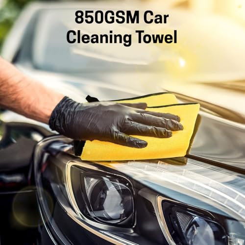 Image of AM Safe-X Microfiber Cloth for Car 850 GSM 40x40 cms 1 Pcs Aqua Blue & Grey Twisted Loop Super Absorbent Towel, Edgeless Design with Plush Pile & Lint Free Cloth for Drying & Detailing