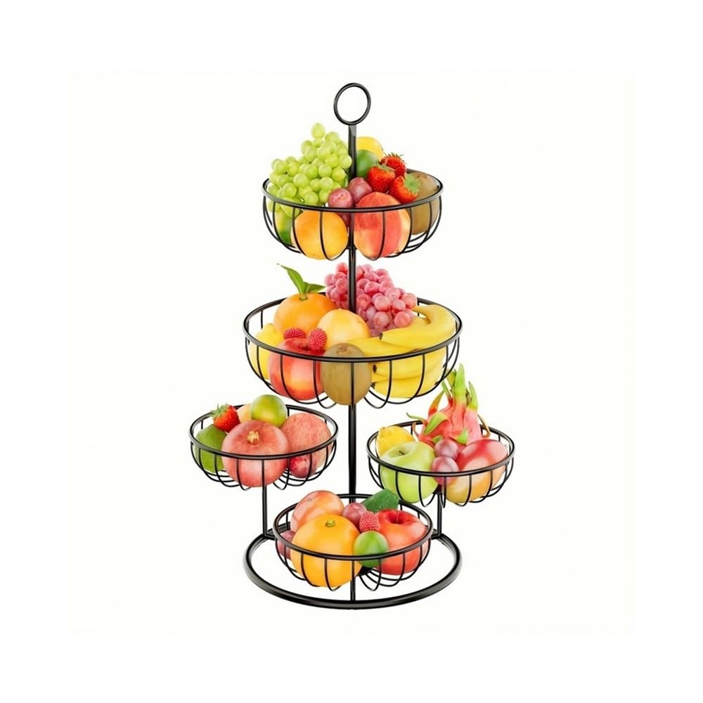 FZL02068LM Fruit Bowl 5 Tier Fruit Basket Multipurpose Kitchen Countertop Rack Metal Fruits Stand Versatile