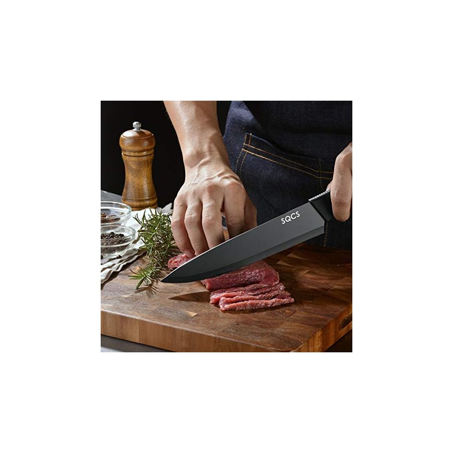 Rainbow Knife Set 18 Pcs Kitchen Knives Set Sharp Stainless Steel Knife Sets Contain 8 Steak Knives Sharpener Peeler Clear Acrylic Stand Beautiful Knife Best Gift (Black 18PCS Set)