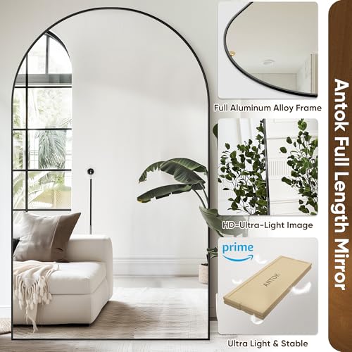 Image of Antok Oversized Full Length Mirror with Stand, Arched Floor Mirror, Aluminum Frame,Wall Mounted /Leaning /Free Standing, Large Body Mirror for Bedroom Living Room Entryway Dressing Room,Black86 inchL x 46 inchW