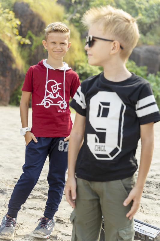 chopper club Chłopięce koszulki bawełniane opakowanie 4 koszulek chłopięcych z nadrukiem, 4 sztuki, Ecru Lemon Navy Bordowy, 5-6 lat
