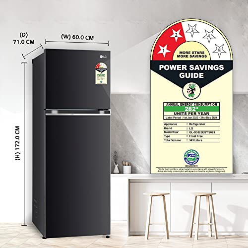 Image of LG 343 L 2 Frost-Free Smart Inverter Compressor Double Door Refrigerator Appliance (GL-D382SESY, Ebony Sheen, Multi Air Flow Cooling, 2023 Model)