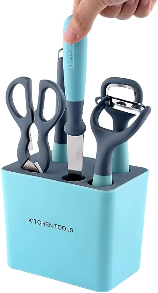 Peeler and Cutter Tools Set of 6,Swivel Vegetable Kitchen Gadgets with Holder Multifunction Utensils Set,Include Peeler Fruit Knife Slicer Kitchen Scissor Bottle Opener and Stand Storage Base