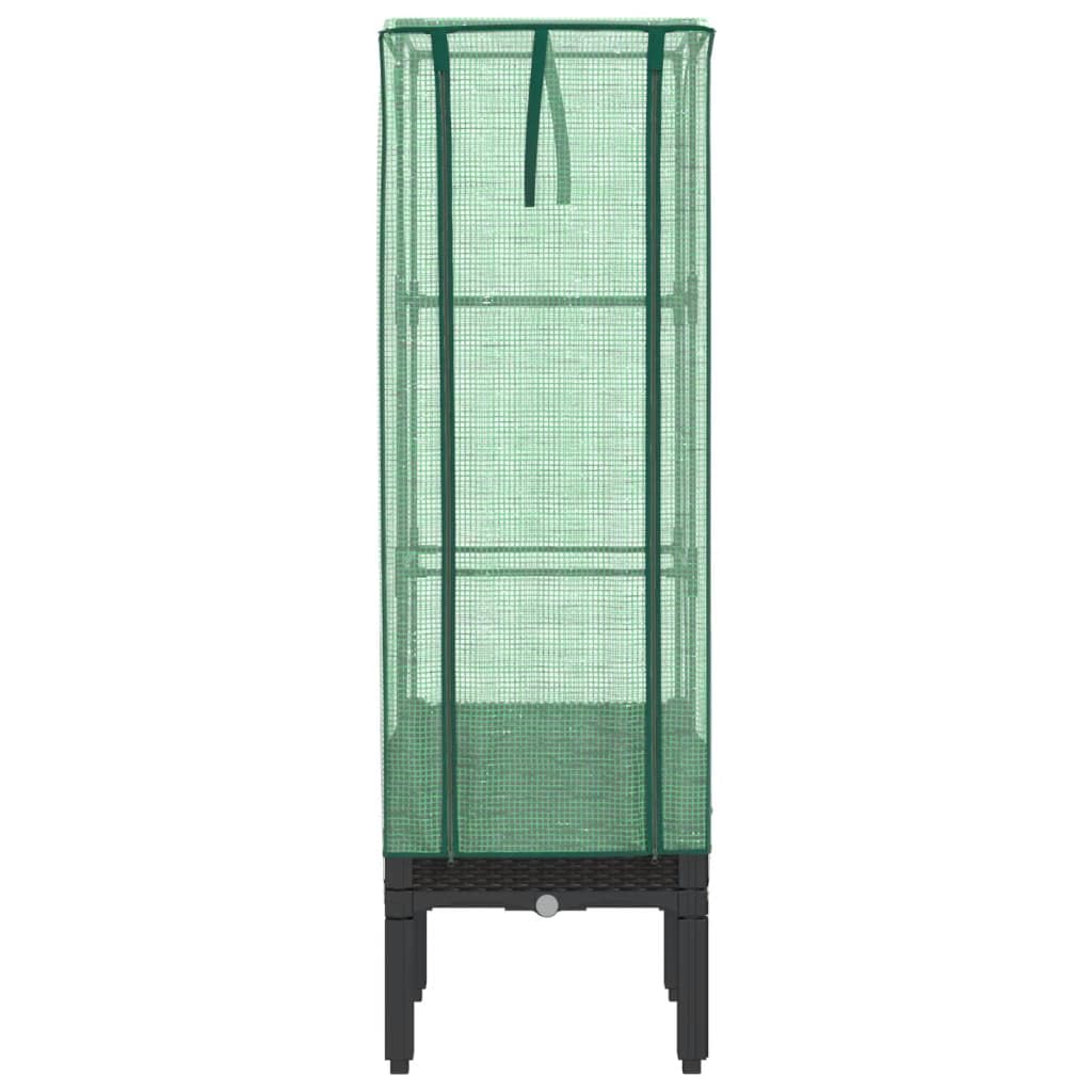 Bancal alto con accesorio para invernadero, aspecto de ratán, 40 x 40 x 140 cm, marco de hierro resistente y cubierta de polietileno, diseño moderno para balcón, jardín, terraza, hierbas