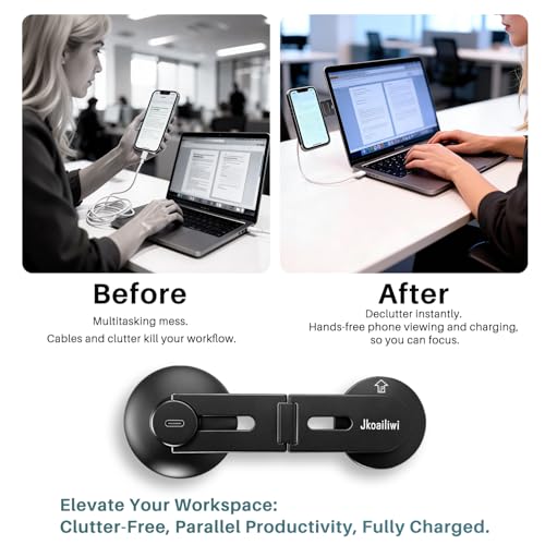 Image of 15W Wireless Charger Magnetic Phone Holder for Laptop & Tesla | Foldable Invisible, Fast for Magsafe Charger, 360 Adjustable & 180 Swivel Continuity Camera Mount, Dual-Screen for iPhone