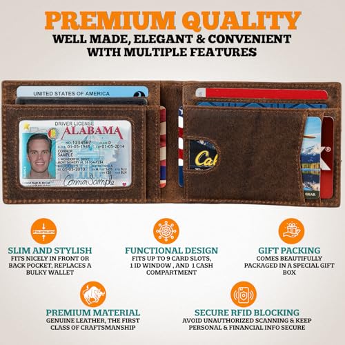 BULL GUARD Bifold Leather Wallet Slim Men's RFID Blocking Technology Premium Durable Leather & Tight Stitching, Quick Access Design with Security and Style Ideal for Work, Travel or Adventure4