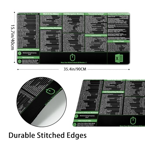 Image of Excel Shortcut Keys Mouse Pad Extended Large XL 31.5 inchx11.8 inch Excel Cheat Sheet Keyboard Mat with Non-Slip Stitched Edges PC Computer Gaming Desk Mat with Non-Slip Based Stitched Edges for Home Office
