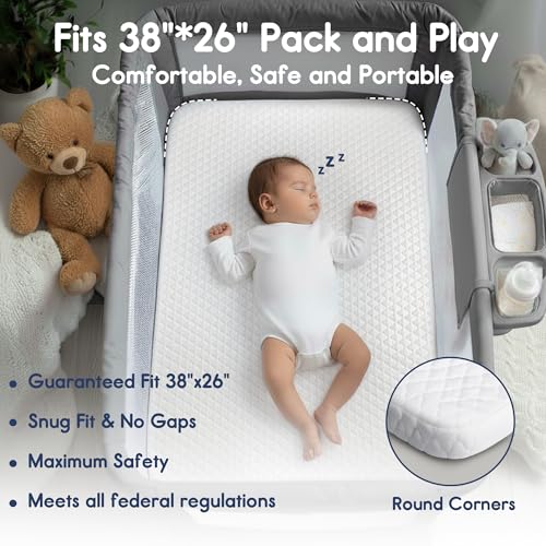 Image of Pro Goleem Pack and Play Mattress (38 inchx26 inch), Waterproof Pack n Play Mattress Pad with Carry Bag, Firm Playard Mattress with Soft Cover, for Babies and Toddlers