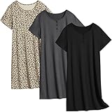 Ekouaer 3 Pack Nightshirt Women's Soft Nightgown Short Sleeve Night Dress Plus Size Sleep Shirt