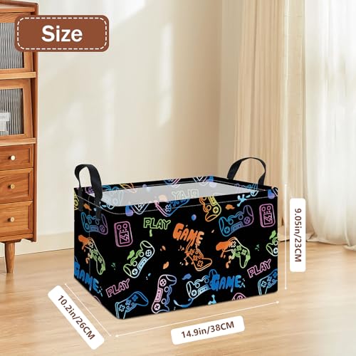 Image of Rectangular Storage Basket Fabric Organizer Bin for Toys,Books,Clothes,Gifts,Pets-Perfect for Home,Office,Nursery,Dorm,Shelf(Rec-Game)