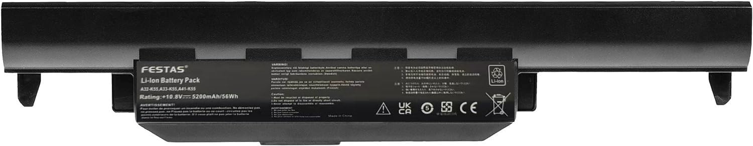 FESTAS A32-K55 Batterie Compatible avec ASUS K55 X75V X75A F75V | F75VC X75VD X55A R700V K75VJ R500VD X55VD X75VC F75A X75VD Series A33-K55 A41-K55 A32-K55X A32-K55X Ordinateur PC Portable