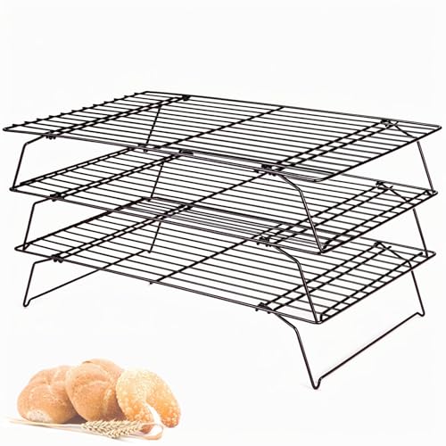 Lifhety 3 Livelli Griglia di raffreddamento, 40 × 25cm Griglia Accessori per la Cottura in Cucina, Non Stick Rack Torta Filo per Muffin, Pizza e Grigliate, Compatibile con il Forno Bakeware Vassoio