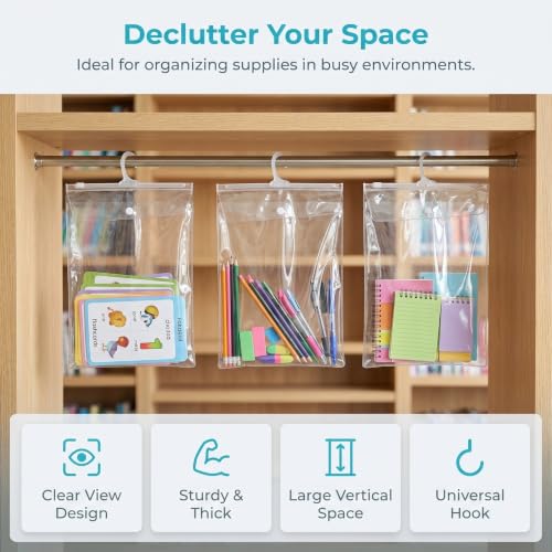 Gadpiparty Hanging Storage Bags Pvc Plastic Organizer Bags with Hooks 12pcs with Sturdy Hook Design and Flat Structure, Reusable Storage Pouches for Headphone and Book Organization on Doors - Image 7