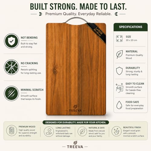 Image of Chopping & Cutting Board for Kitchen,Bacteria Resistant Cutting Board | Odour-Free 30x20x1.5 cm Thick Board for Fruits, Meat, Cheese & Kitchen Food Preparation (Plywood-Handle)