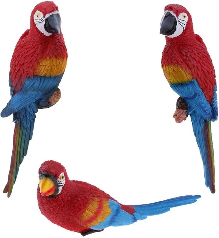 Amazon.co.jp: 3X 模造動物樹脂大型オウム鳥像 & 右 & 横になっ