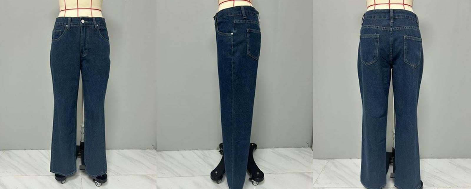 Jeans da Donna Larghi Vintage A Gamba Dritta Donna, Vita Bassa, Stile Fidanzato-Blu Scuro-m