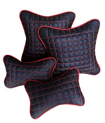 Pegasus PU Leather Car Neck and Back Rest Cushion Pillows Combo for Mahindra XUV 500 - Set of 4|(Black)-picture-10