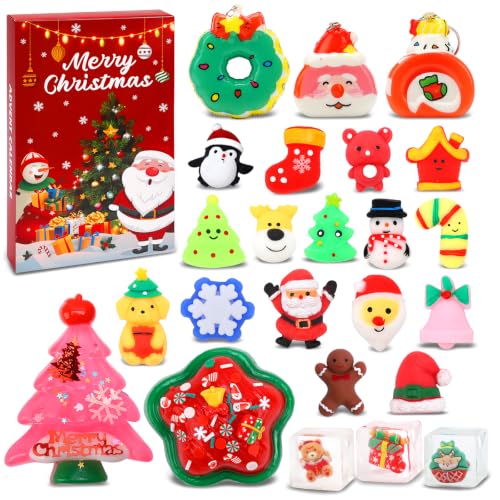 Echehi Calendario De Adviento Squishy Con 2 Squishies Grandes + 19 Figuras Festivas Pequeñas + 3 Llaveros, Juguetes Sensoriales Antiestrés, Calendario De Adviento 2026 Para Niños, Niñas Y Niños