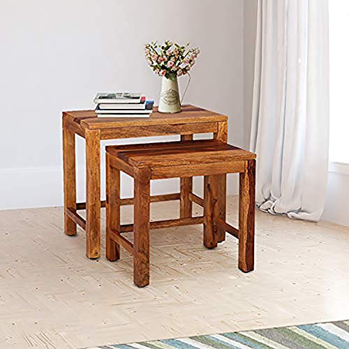 Image of Sheesham Wood Nesting Bedside Table for Home and Living Room -Set of 2