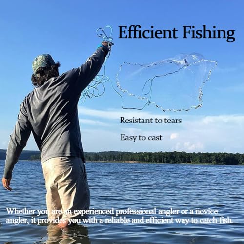 Fesatccoz Wurfnetz Zum Fischen, Nylon Monofilament Fischnetz, Φ2.4m/ 95inch Fischnetz Mit 8m Handschnur, 0.5 Finger Handwurf Angeln Mesh Netz