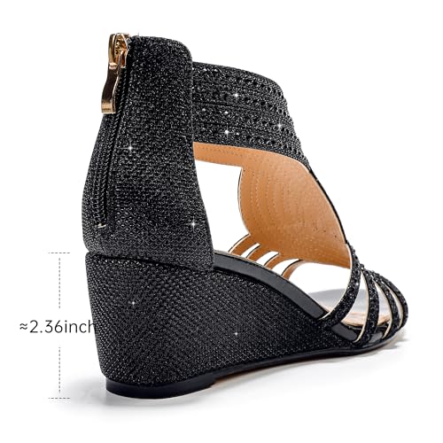 Women Wedge Sandals Sparkly Rhinestone Open Toe Fashion Dressy Sandals Evening Wedding Prom Shoes4