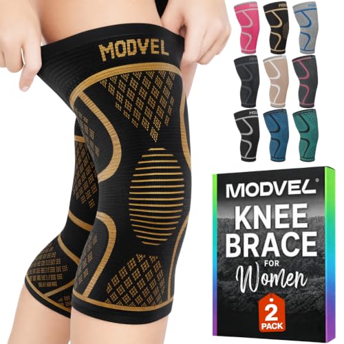 Image of Modvel 2 Pack Knee Brace for Women - Knee Support for Walking, Knee Compression Sleeves for Pain Relief, Knee Sleeves for Women, Knee Brace for Sports, Workouts & Arthritis