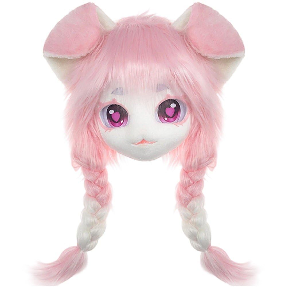 Sslvya Furry Fursuit Head Mask Headgear Plush Animal Head Masks Halloween Masquerade Cosplay Props Costume Accessories