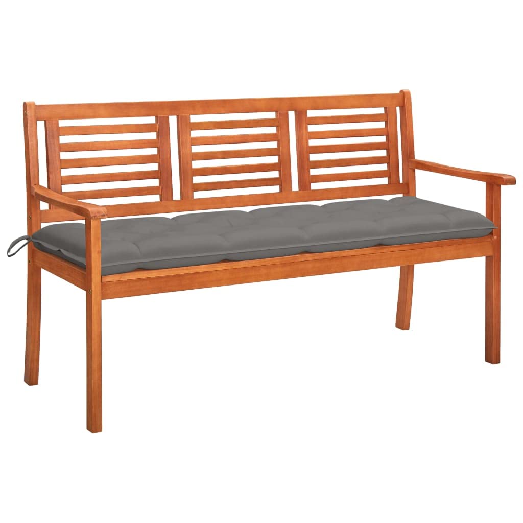 3-Seater Patio Bench with Cushion 59.1" Solid Eucalyptus Wood 23.3kg/51.26ib Outdoor Benches