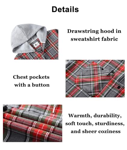 Image of Hooded Flannel Shirts for Men Plaid Long Sleeve Flannel Jacket Hoodies