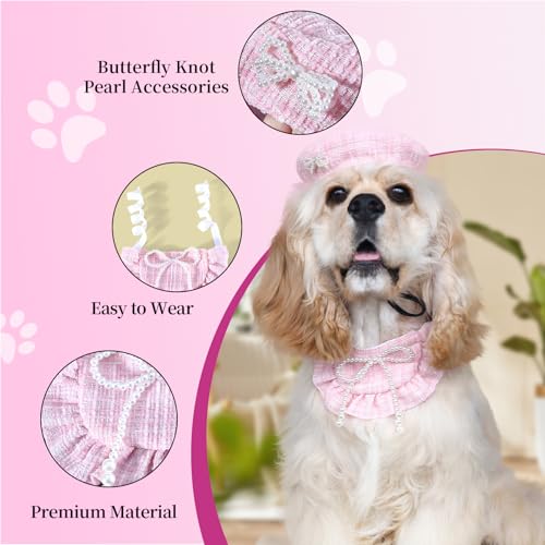 Disfraz para perro y gato 2 piezas con gorro beret y pañuelo rosa miniatura 6