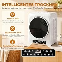 HOMCOM Wäschetrockner 5 kg Mini Ablufttrockner mit 9 Programmen bis zu 60℃, 1000W Trockner mit Knitterschutz, Doppelfilter, LED-Touchscreen, Timer, Kindersicherung für Wohnmobile, Haus, Weiß – Ansicht 3