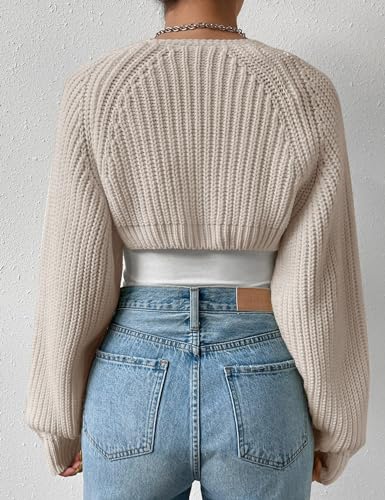 Image of Women's Long Sleeve Open Front Knitted Crop Cardigan Drop Shoulder Knit Bolero Shrug Sweater
