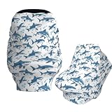 Muishi Blue Sharks and Bubbles Baby Car Seat Covers Carseat Canopy Soft Infant Stroller Cover Nursing Breastfeeding Covers for Girls Boys Newborn