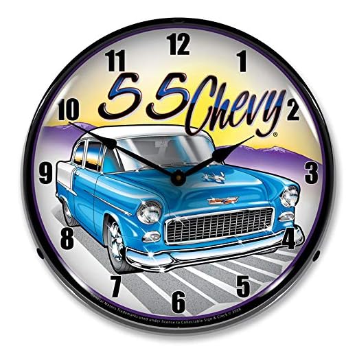 1955 Chevy LED Wall Clock, Retro/Vintage, Lighted, 14 inch